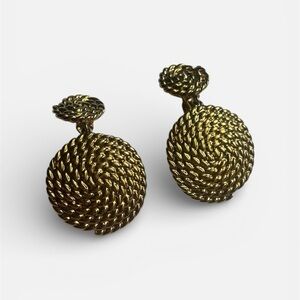 Vintage Monet Gold Tone Rope Textured Ball Drop Earrings - Statement Clip-Ons